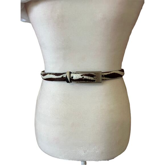 Furry Zebra Belt ivory brown genuine leather Sz s